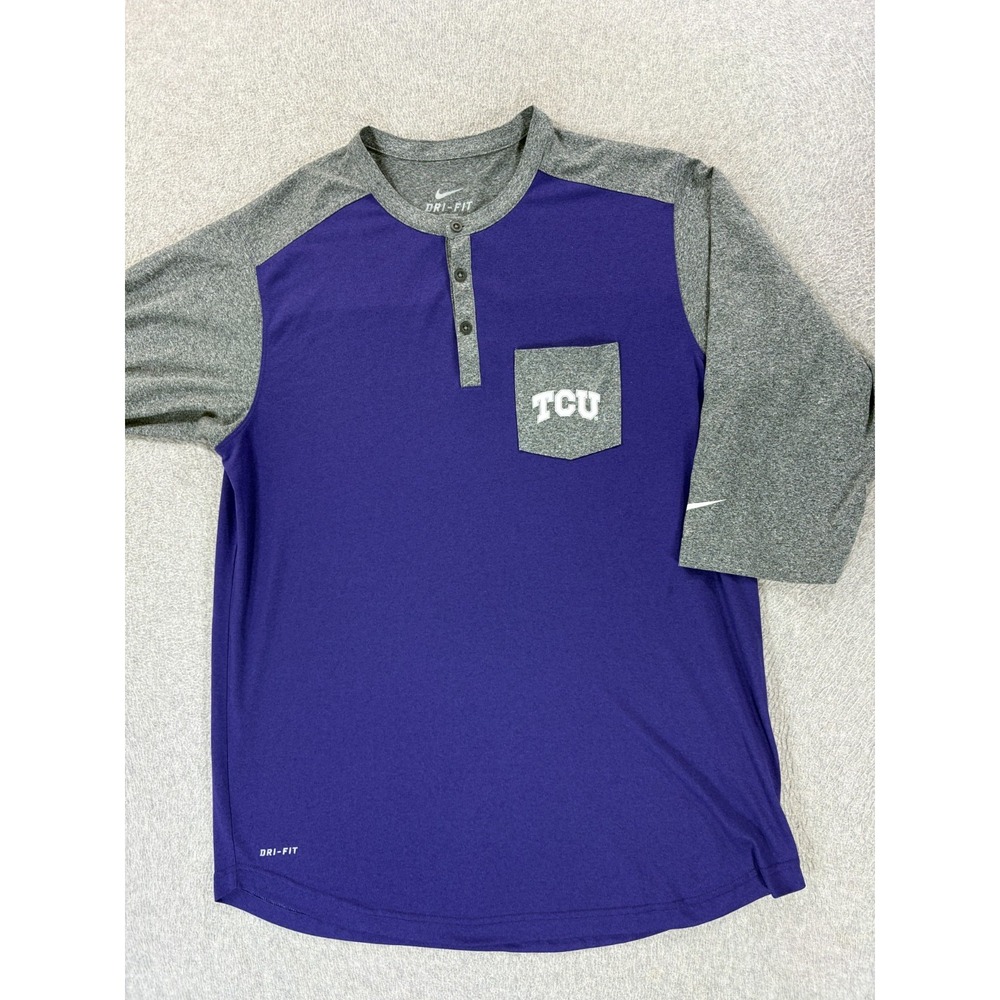 TCU Horned Frogs Nike 3/4 Sleeve Campus Henley Shirt (Men's Large) Purple